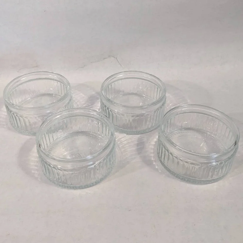 Vintage Clear Glass Ramekins Set of 4 Ribbed Fluted Souffle Custard Cups 3.5in